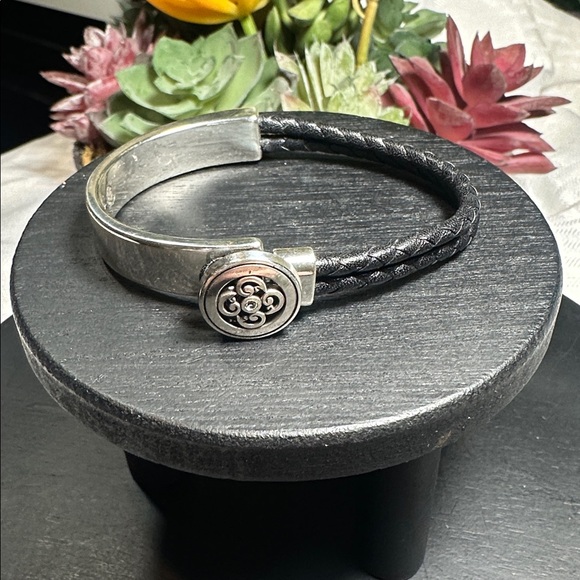 Brighton collectibles bracelet silver black braided leather pull on - Picture 8 of 8
